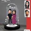 Kişiye Özel Evli, Sevgili, Çift , Gelin Damat Tesettür Tasarımlı Işıklı Karikatür Fanus Biblo Fn19