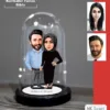 Kişiye Özel Evli, Sevgili, Çift , Gelin Damat Tesettürlü Tasarımlı Işıklı Karikatür Fanus Biblo Fn18
