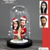 Kişiye Özel Evli, Sevgili, Çift , Gelin Damat , Yılbaşı, Crhtistmas Işıklı Karikatür Fanus Biblo M14