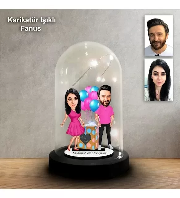 Kişiye Özel Hediye Tasarımlı Işıklı Karikatür Fanus Biblo Fn190