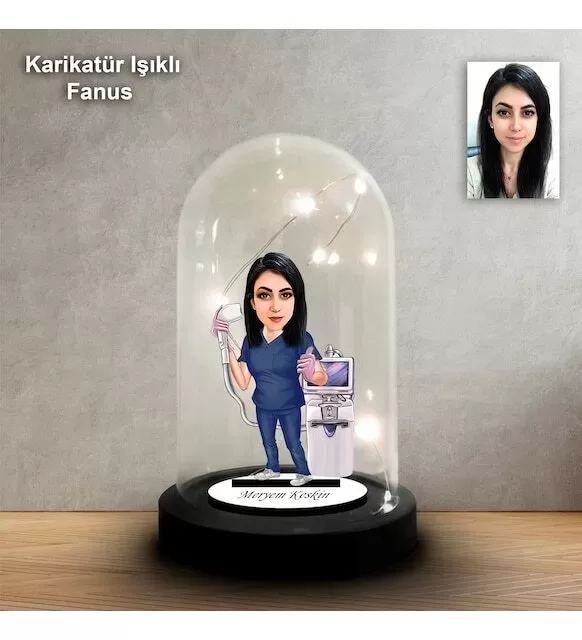 Kişiye Özel Hemşire Tasarımlı Işıklı Karikatür Fanus Biblo Fn172