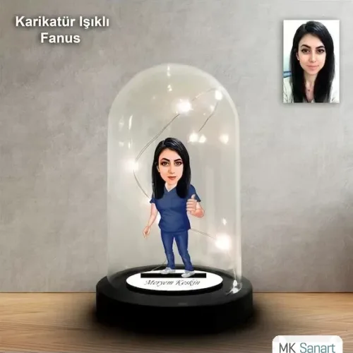 Kişiye Özel Hemşire Tasarımlı Işıklı Karikatür Fanus Biblo F…