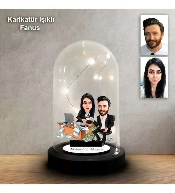 Kişiye Özel İş Adamı Tasarımlı Işıklı Karikatür Fanus Biblo Fn192
