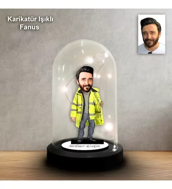 Kişiye Özel İtfaiyeci Tasarım Işıklı Karikatür Fanus Biblo Fn161