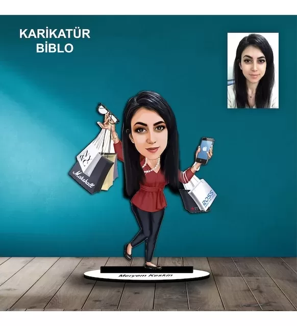 Kişiye Özel Kadın Alışveriş Tasarımlı Karikatür Biblo B75
