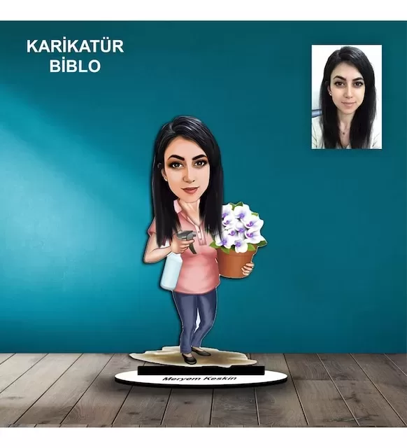 Kişiye Özel Kadın Çiçekçi Tasarımlı Karikatür Biblo B73