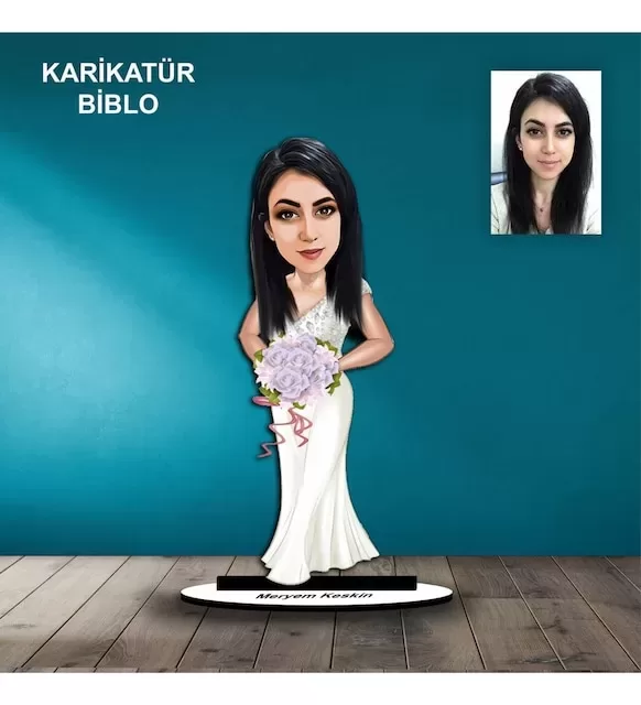 Kişiye Özel Kadın Gelin Tasarımlı Karikatür Biblo B83