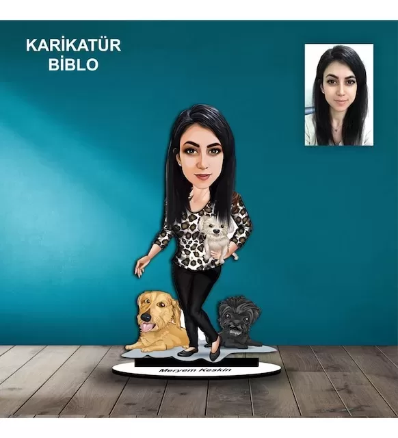 Kişiye Özel Kadın Hayvansever Tasarımlı Karikatür Biblo B78