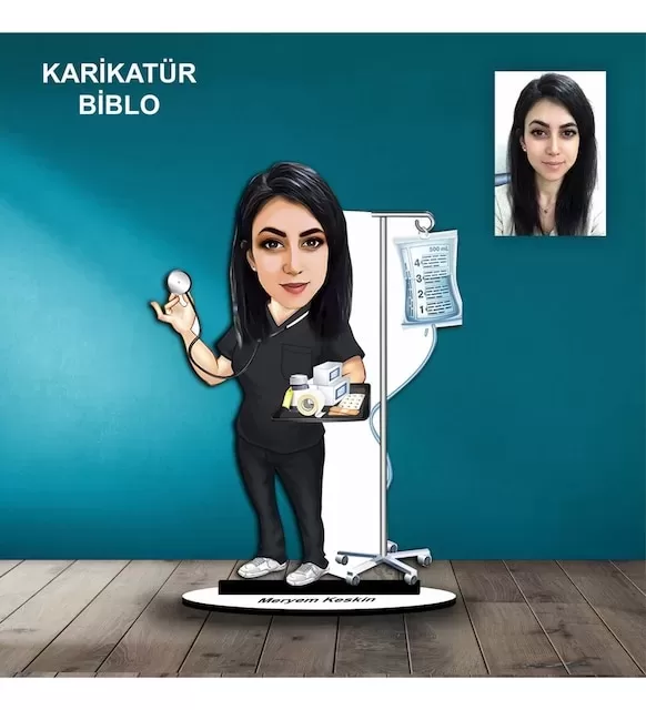 Kişiye Özel Kadın Hemşire Tasarımlı Karikatür Biblo B94