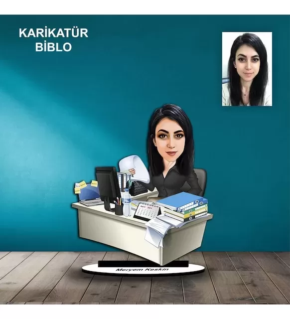 Kişiye Özel Kadın Memur Tasarımlı Karikatür Biblo B90