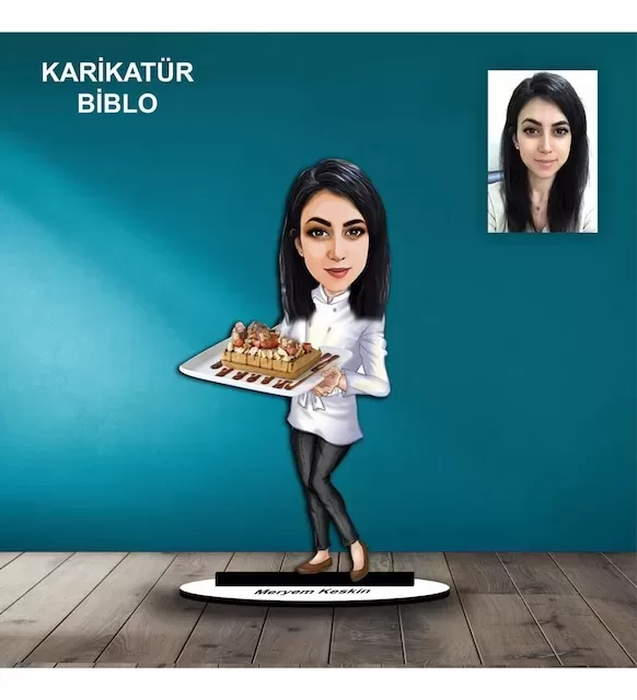 Kişiye Özel Kadın Pastacı Tasarımlı Karikatür Biblo B88