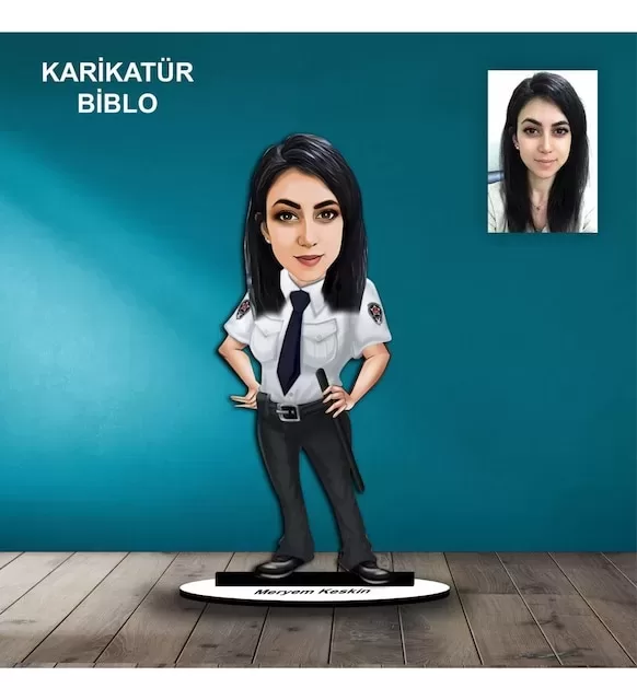 Kişiye Özel Kadın Polis Tasarımlı Karikatür Biblo B98