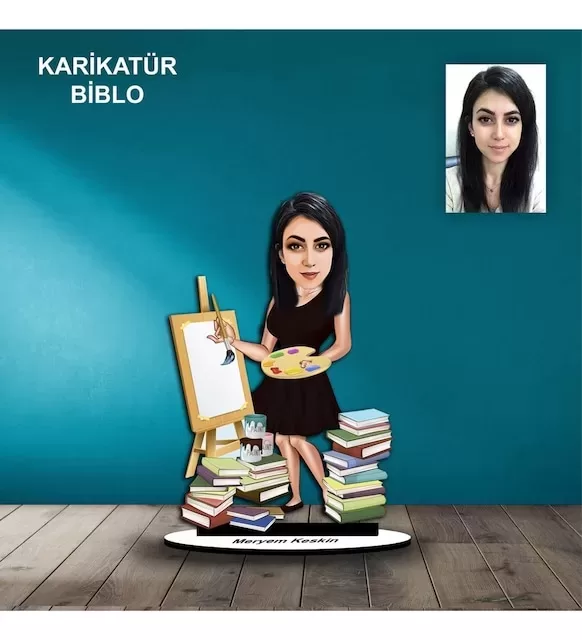 Kişiye Özel Kadın Ressam Tasarımlı Karikatür Biblo B87