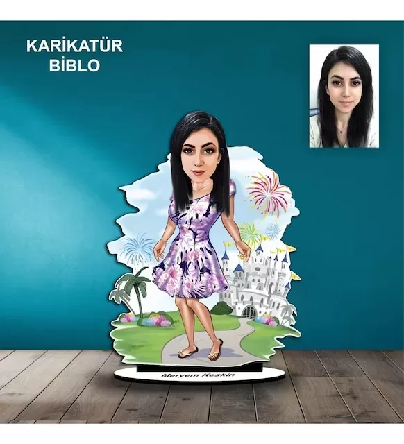 Kişiye Özel Kadın Turist Tasarımlı Karikatür Biblo B81