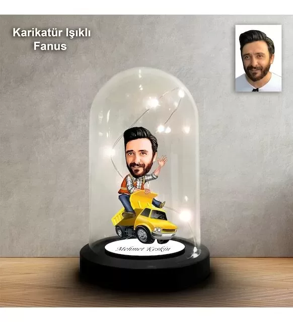 Kişiye Özel Kamyoncu Tasarım Işıklı Karikatür Fanus Biblo Fn125