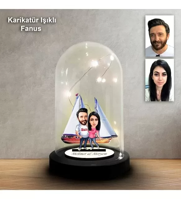 Kişiye Özel Kaptan Tasarımlı Işıklı Karikatür Fanus Biblo Fn188