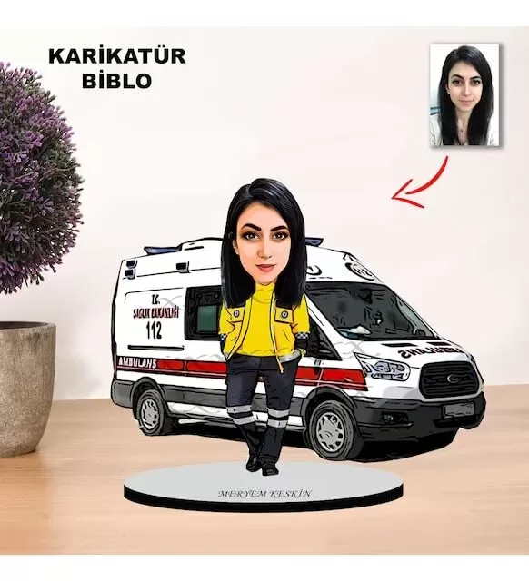 Kişiye Özel Karikatürambulans, Att Tasarımlı Kadın Biblo Xkbk7