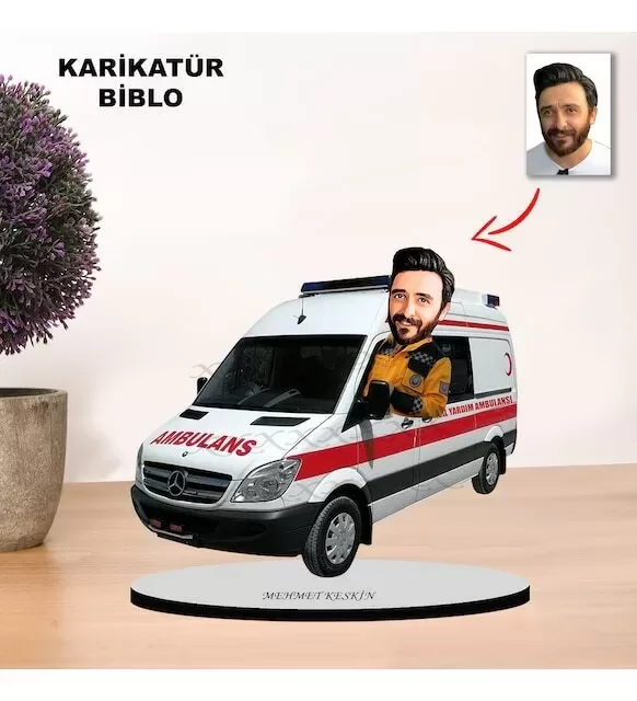 Kişiye Özel Karikatür Ambulans Şoförü Tasarımlı Erkek Biblo Xkb7