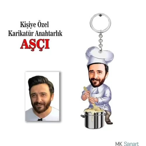 Kişiye Özel Erkek Karikatür Aşçı Anahtarlık