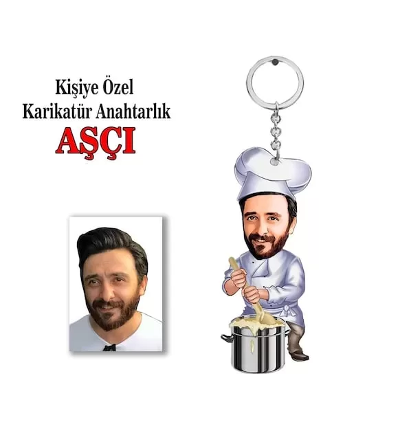 Kişiye Özel Erkek Karikatür Aşçı Anahtarlık