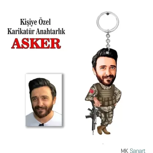 Kişiye Özel Erkek Karikatür Asker Anahtarlık