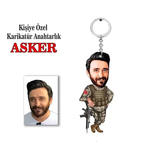Kişiye Özel Erkek Karikatür Asker Anahtarlık