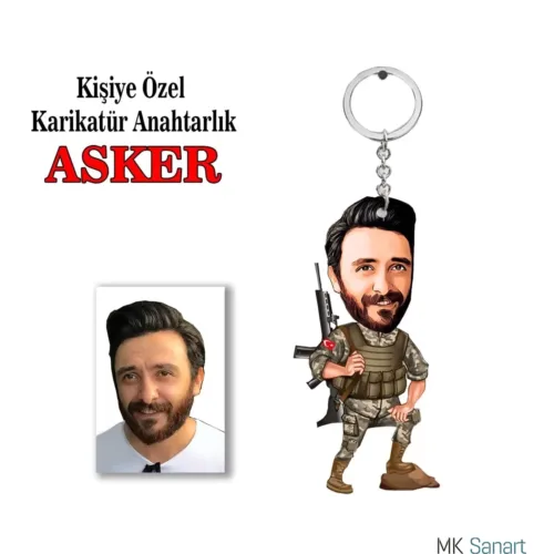 Kişiye Özel Erkek Karikatür Asker Anahtarlık Model1