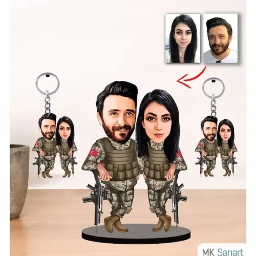 Kişiye Özel Karikatür Asker Çift, Sevgili Biblo