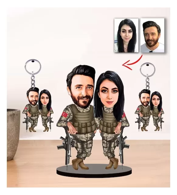 Kişiye Özel Karikatür Asker Çift, Sevgili Biblo