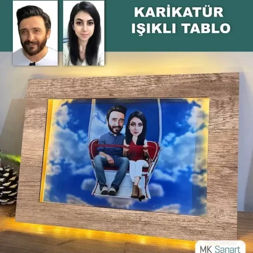 Kişiye Özel Karikatür Çift, Sevgili, Evli Işıklı Tablo