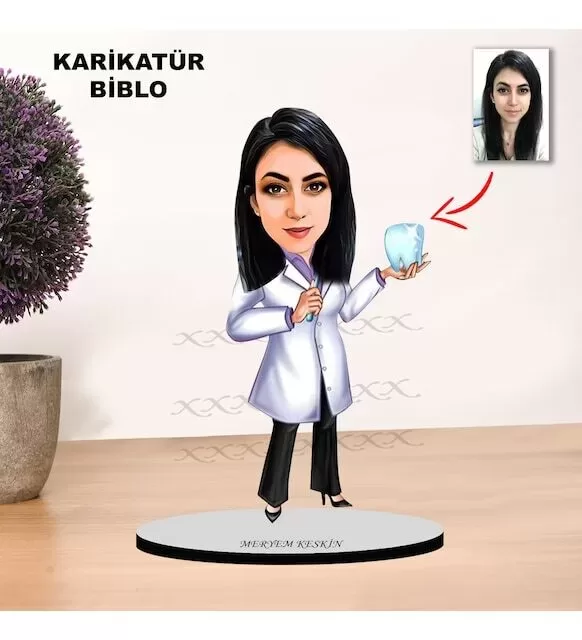 Kişiye Özel Karikatür Dişçi, Diş Teknisyeni tasarımlı Kadın Biblo Xkbk6