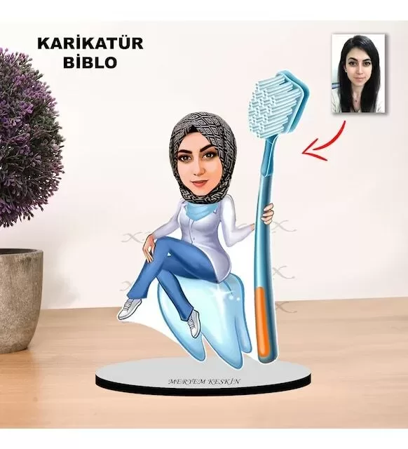 Kişiye Özel Karikatürdişçi Tasarımlı Tesettürlü Kadın Biblo Xkbk5