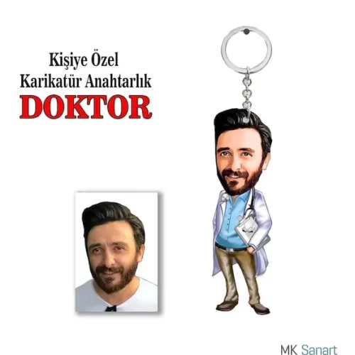 Kişiye Özel Erkek Karikatür Doktor Anahtarlık