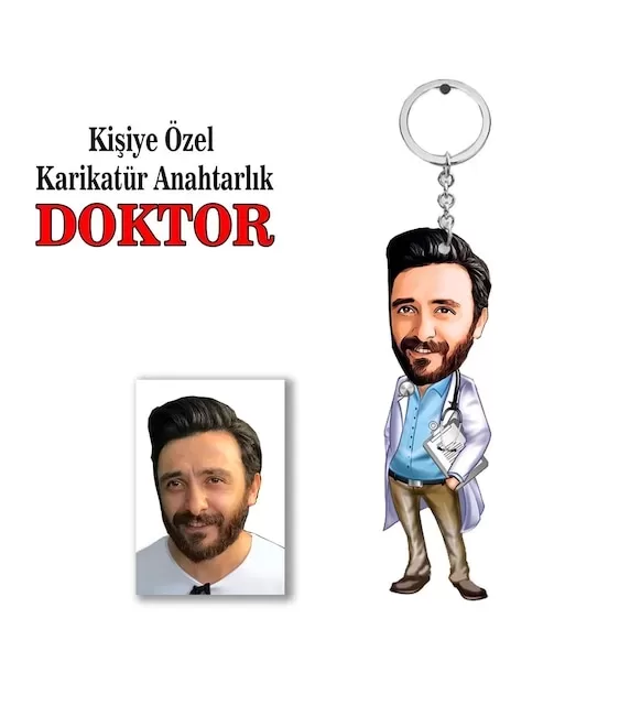 Kişiye Özel Erkek Karikatür Doktor Anahtarlık