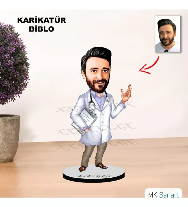 Kişiye Özel Karikatür Doktor Tasarımlı Erkek Biblo Xkb4