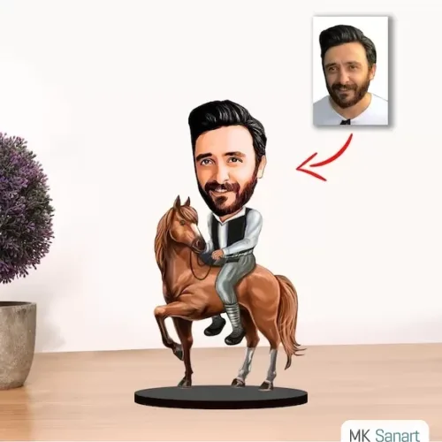 Kişiye Özel Karikatür Erkek At Binen Biblo