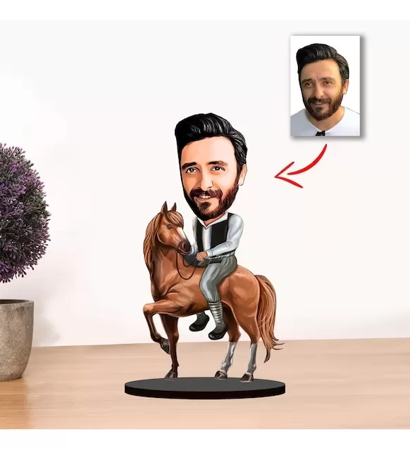 Kişiye Özel Karikatür Erkek At Binen Biblo