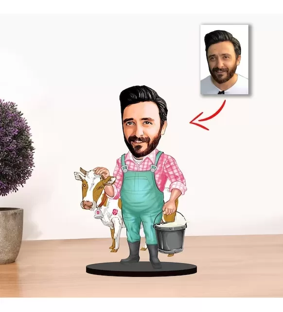 Kişiye Özel Karikatür Erkek Çiftçi Biblo