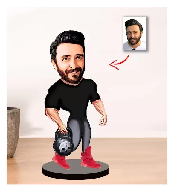 Kişiye Özel Karikatür Erkek Fitnes Hocası Biblo M4