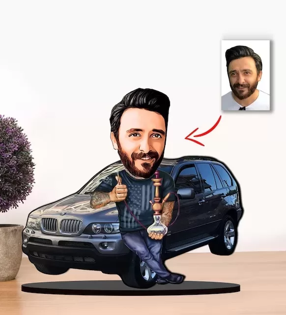 Kişiye Özel Karikatür Erkek Nargile Biblo