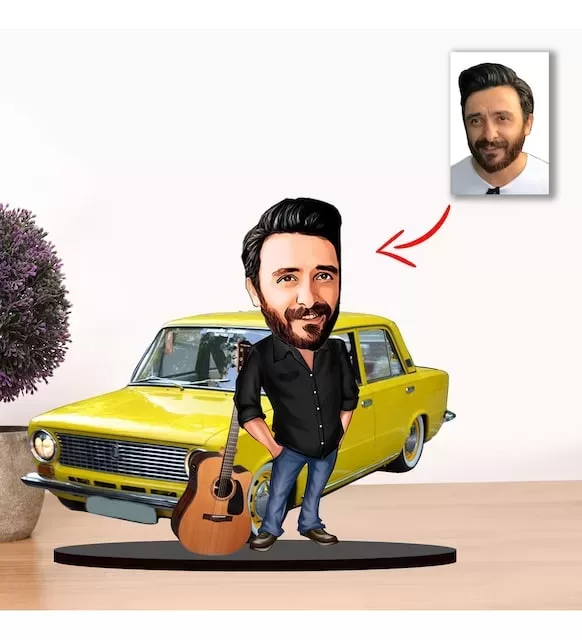 Kişiye Özel Karikatür Erkek Fiat Serçe Araç İle Biblo Model1