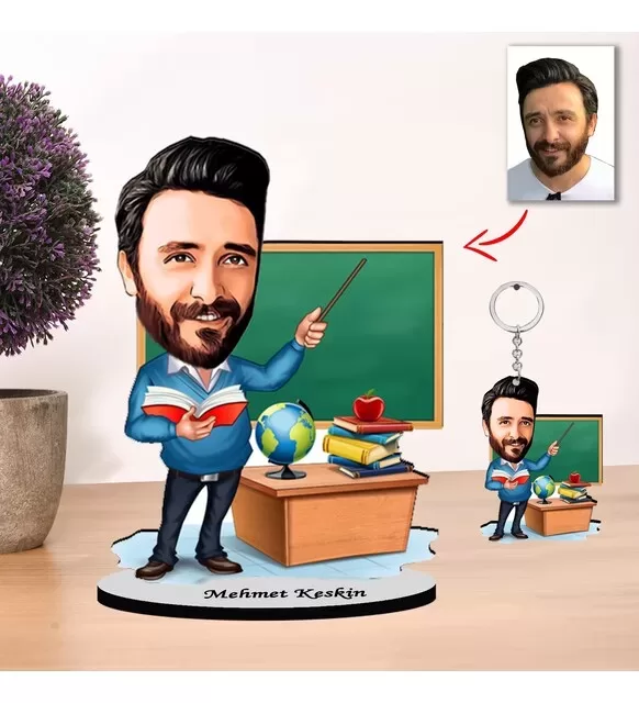 Kişiye Özel Karikatür Erkek Öğretmen Biblo Ve Anahtarlık 1