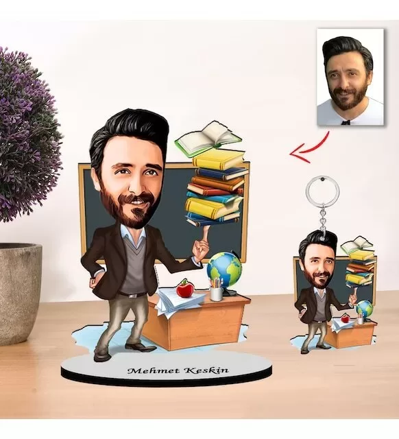 Kişiye Özel Karikatür Erkek Öğretmen Biblo Ve Anahtarlık 3