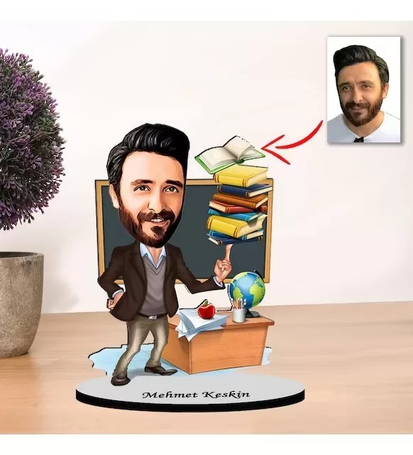 Kişiye Özel Karikatür Erkek Öğretmen Biblo,Kişiye Özel Karikatür Biblo: Öğretmenler İçin Özel Bir Hediye