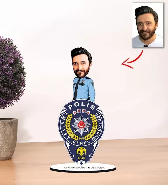 Kişiye Özel Karikatür Erkek Polis Biblo Model 1