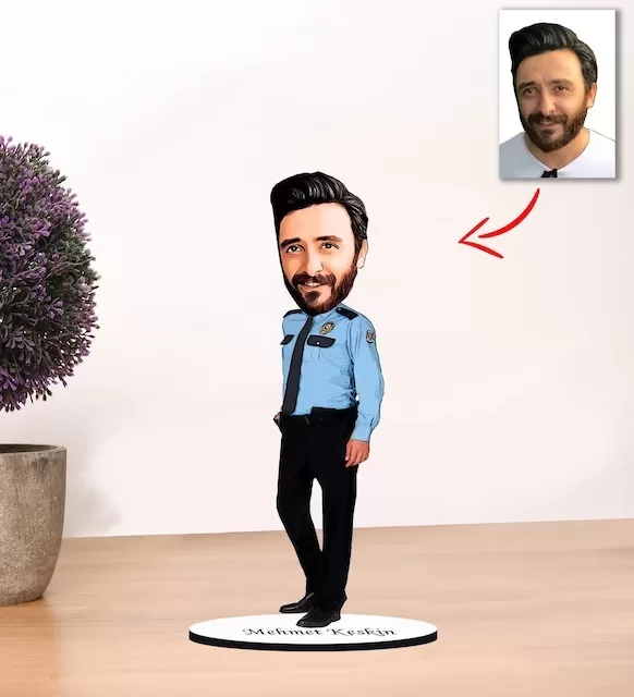 Kişiye Özel Karikatür Erkek Polis Biblo Model 2