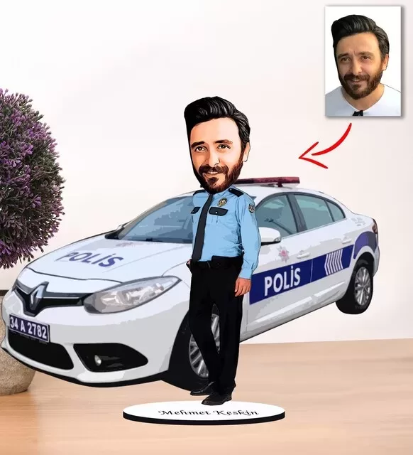 Kişiye Özel Karikatür Erkek Polis Biblo Model 3