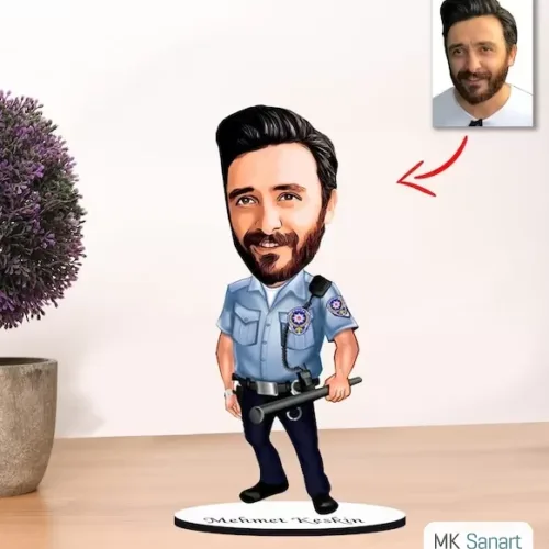 Kişiye Özel Karikatür Erkek Polis Biblo Model 4