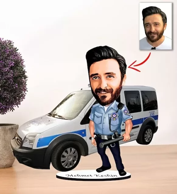 Kişiye Özel Karikatür Erkek Polis Biblo Model 5