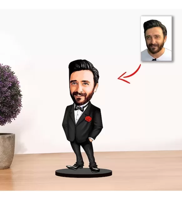 Kişiye Özel Karikatür Erkek Smokinli Biblo